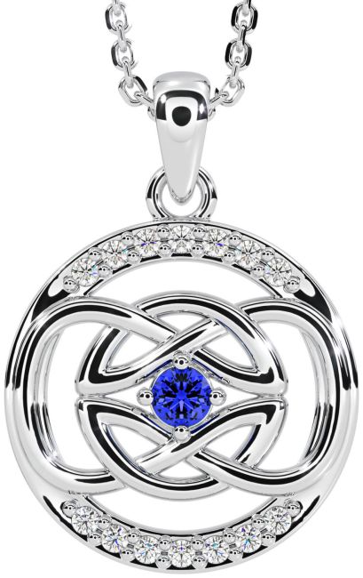 Diamond Sapphire Silver Celtic Necklace