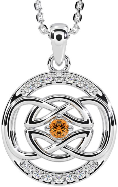 Diamond Citrine White Gold Celtic Necklace