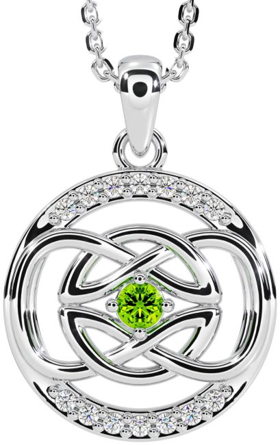 Diamond Peridot White Gold Celtic Necklace