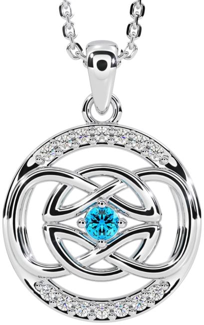 Diamond Topaz White Gold Celtic Necklace