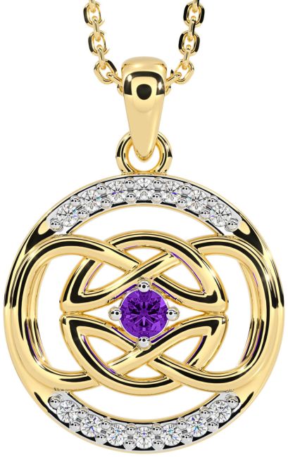 Diamond Amethyst Gold Celtic Necklace