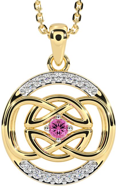 Diamond Pink Tourmaline Gold Celtic Necklace