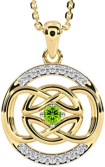 Diamond Peridot Gold Celtic Necklace