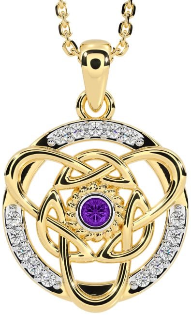 Diamond Amethyst Gold Silver Celtic Necklace