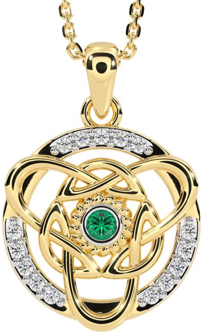 Diamond Emerald Gold Silver Celtic Necklace