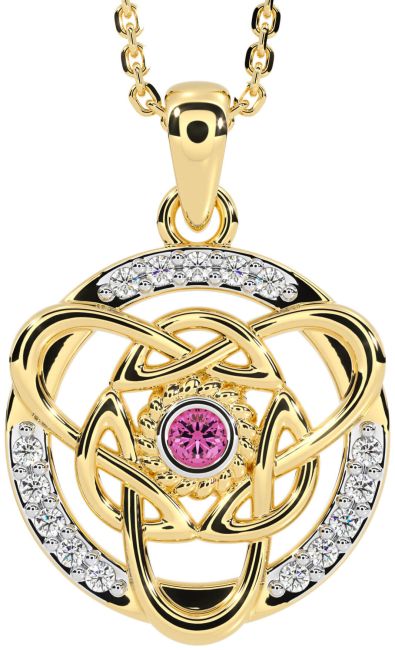 Diamond Pink Tourmaline Gold Silver Celtic Necklace