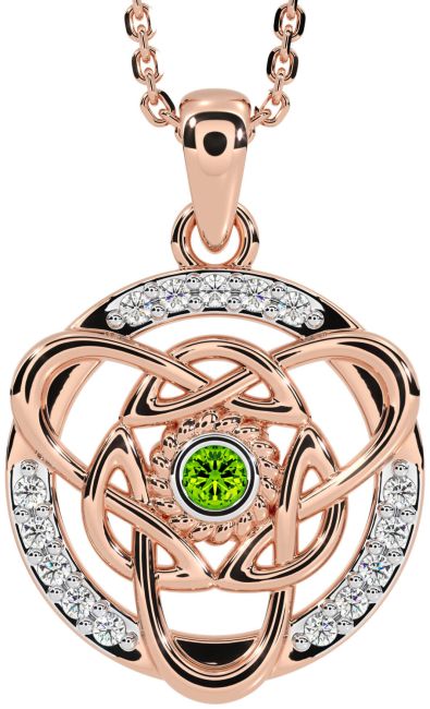 Diamond Peridot Rose Gold Celtic Necklace