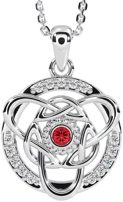 Diamond Ruby Silver Celtic Necklace