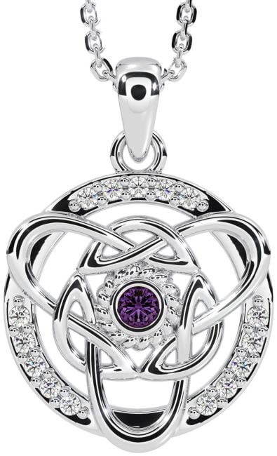Diamond Alexandrite White Gold Celtic Necklace