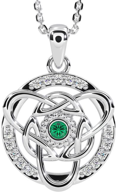 Diamond Emerald White Gold Celtic Necklace