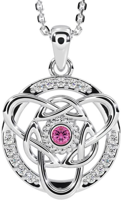 Diamond Pink Tourmaline White Gold Celtic Necklace