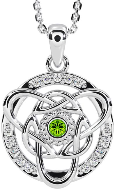 Diamond Peridot White Gold Celtic Necklace