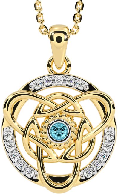 Diamond Aquamarine Gold Celtic Necklace
