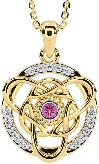 Diamond Pink Tourmaline Gold Celtic Necklace