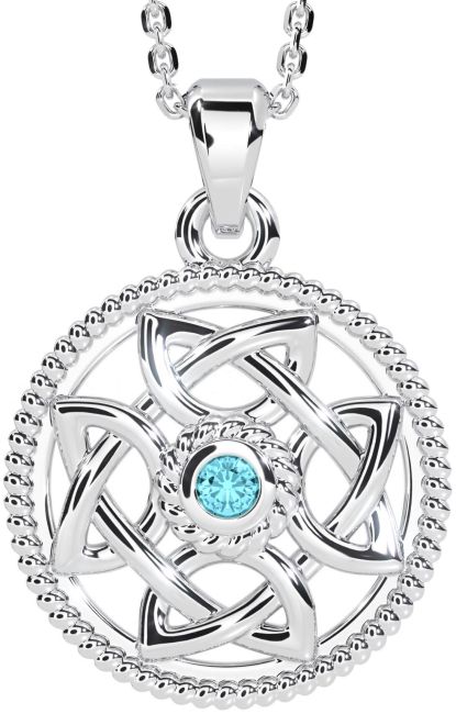 Aquamarine White Gold Celtic Necklace