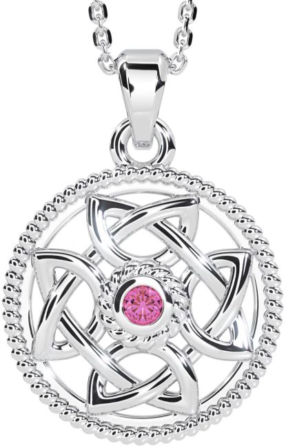 Pink Tourmaline White Gold Celtic Necklace