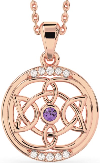 Diamond Alexandrite Rose Gold Celtic Necklace