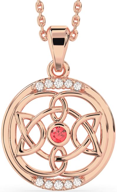 Diamond Ruby Rose Gold Celtic Necklace