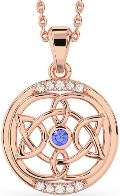 Diamond Sapphire Rose Gold Celtic Necklace