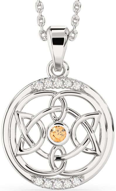 Diamond Citrine Silver Celtic Necklace