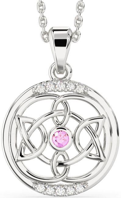 Diamond Pink Tourmaline Silver Celtic Necklace