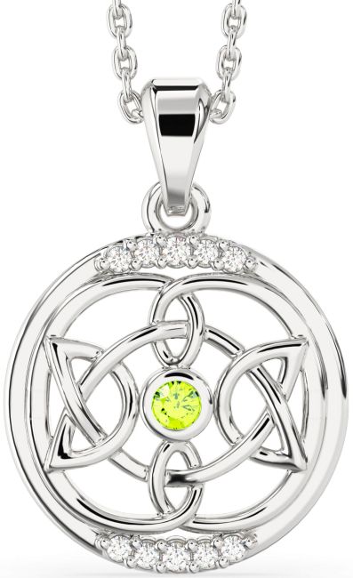 Diamond Peridot White Gold Celtic Necklace