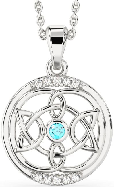 Diamond Topaz White Gold Celtic Necklace