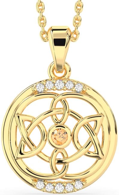 Diamond Citrine Gold Celtic Necklace