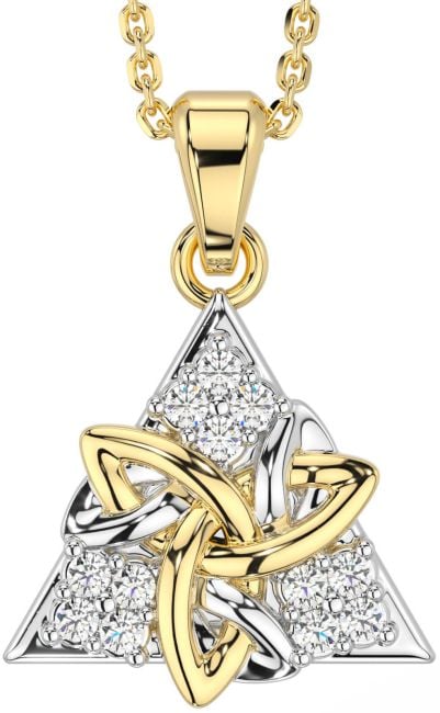 Diamond Gold Silver Celtic Trinity Knot Necklace