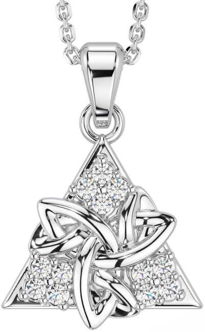 Diamond Silver Celtic Trinity Knot Necklace