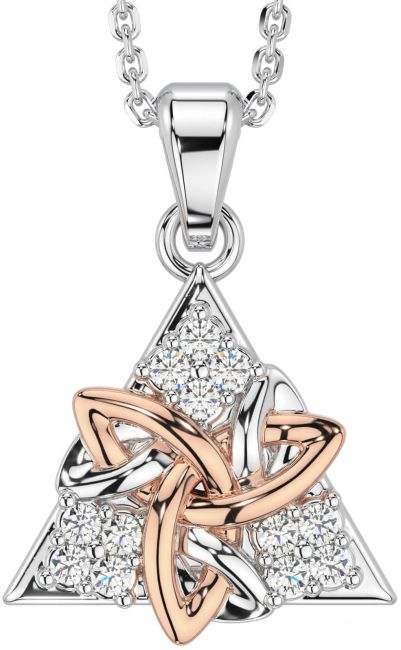 Diamond White Rose Gold Celtic Trinity Knot Necklace