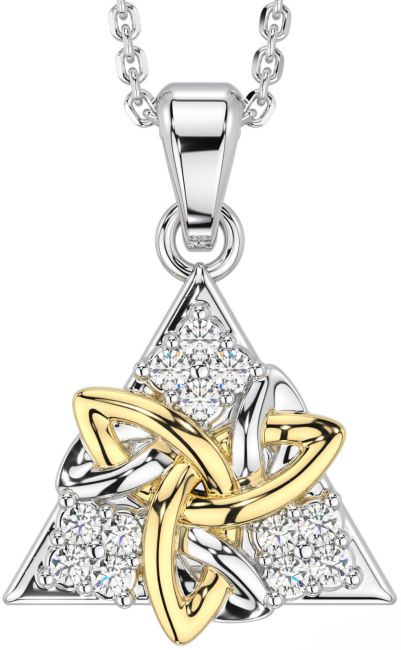 Diamond White Yellow Gold Celtic Trinity Knot Necklace