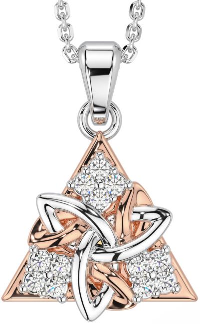 Diamond Rose Gold Silver Celtic Trinity Knot Necklace