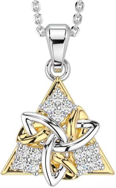 Diamond Gold Silver Celtic Trinity Knot Necklace