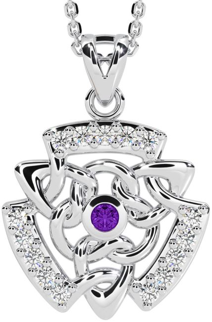 Diamond Amethyst Silver Celtic Necklace