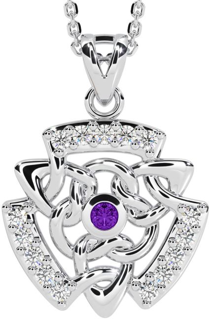 Diamond Amethyst White Gold Celtic Necklace