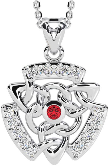 Diamond Ruby White Gold Celtic Necklace