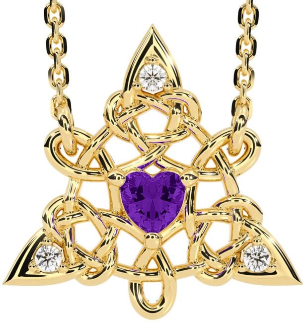 Diamond Amethyst Gold Silver Celtic Trinity Knot Necklace