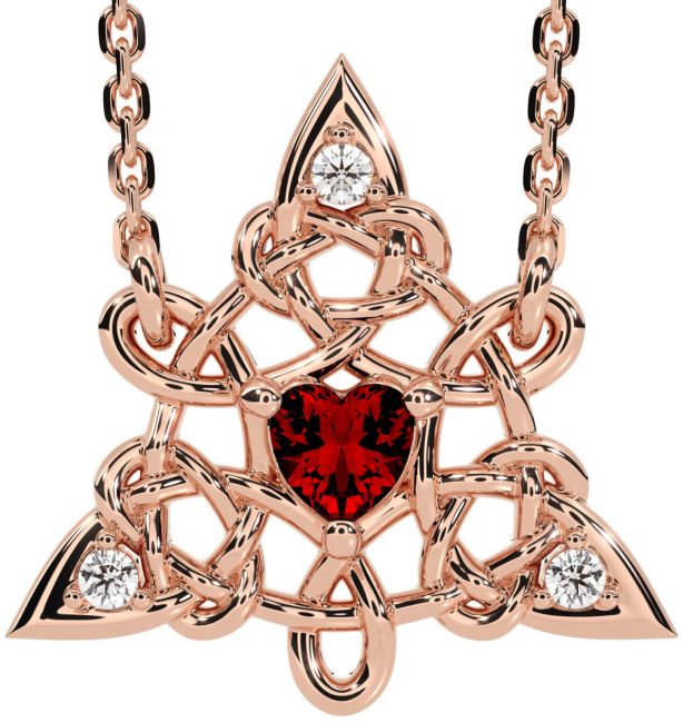 Diamond Garnet Rose Gold Celtic Trinity Knot Necklace