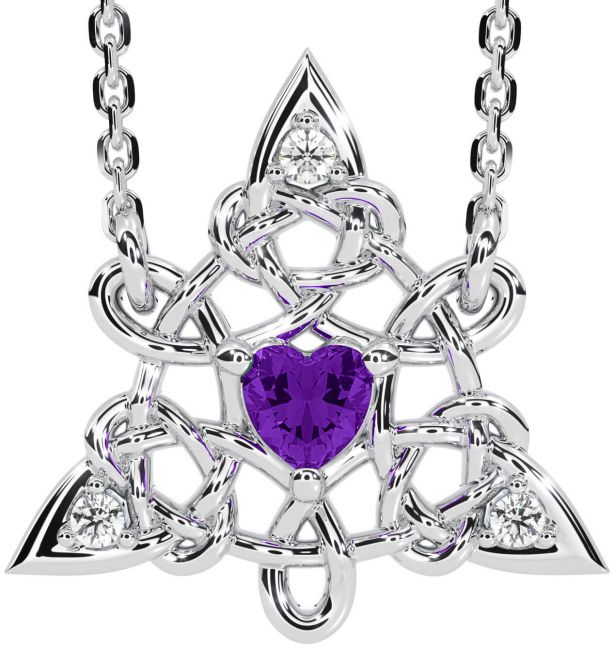 Diamond Amethyst Silver Celtic Trinity Knot Necklace