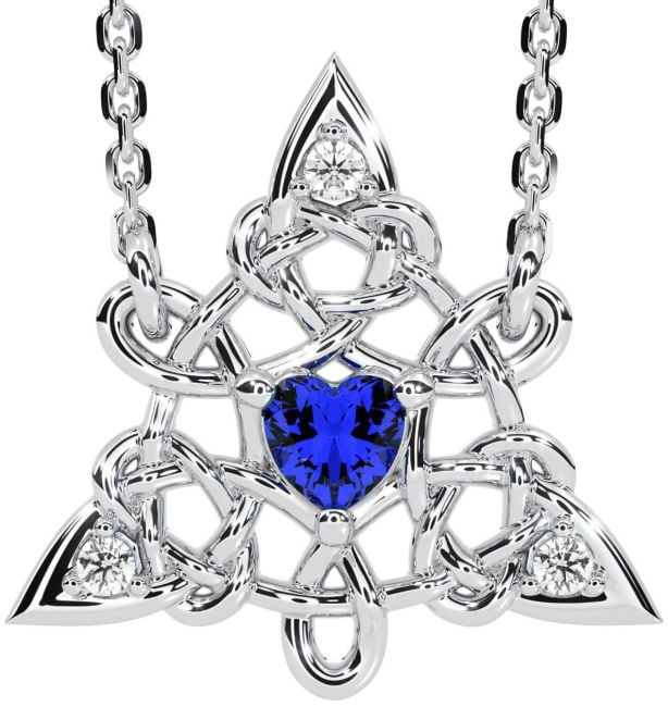 Diamond Sapphire Silver Celtic Trinity Knot Necklace