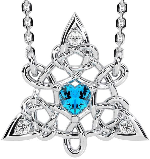 Diamond Topaz Silver Celtic Trinity Knot Necklace