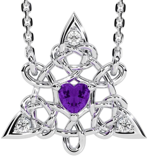 Diamond Amethyst White Gold Celtic Trinity Knot Necklace