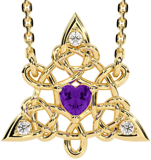 Diamond Amethyst Gold Celtic Trinity Knot Necklace