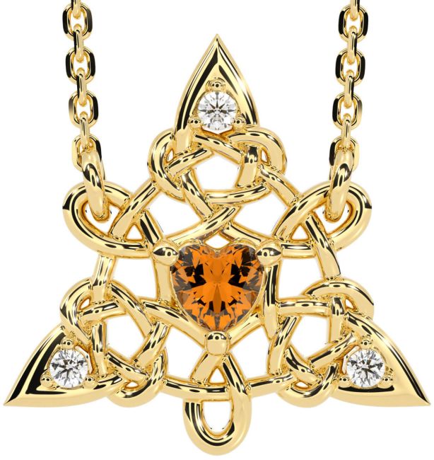 Diamond Citrine Gold Celtic Trinity Knot Necklace