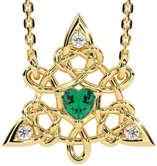 Diamond Emerald Gold Celtic Trinity Knot Necklace