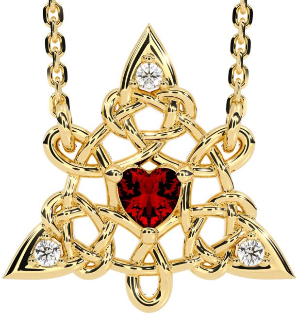 Diamond Garnet Gold Celtic Trinity Knot Necklace