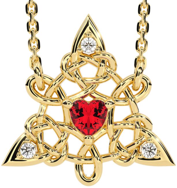 Diamond Ruby Gold Celtic Trinity Knot Necklace