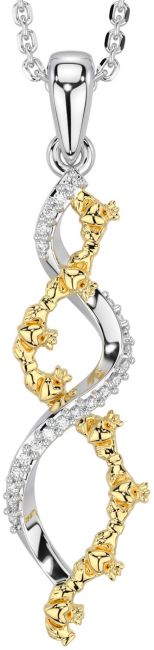 Diamond Gold Silver Celtic Claddagh Necklace