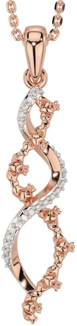 Diamond Rose Gold Silver Celtic Claddagh Necklace